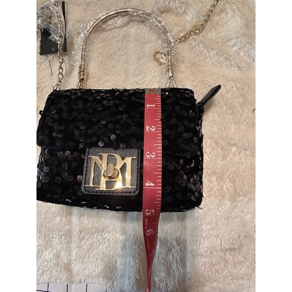 Badgley Mischka Black Sequin Metal Handle Bag 5x6x3 BONUS CC wallet - Picture 7 of 8